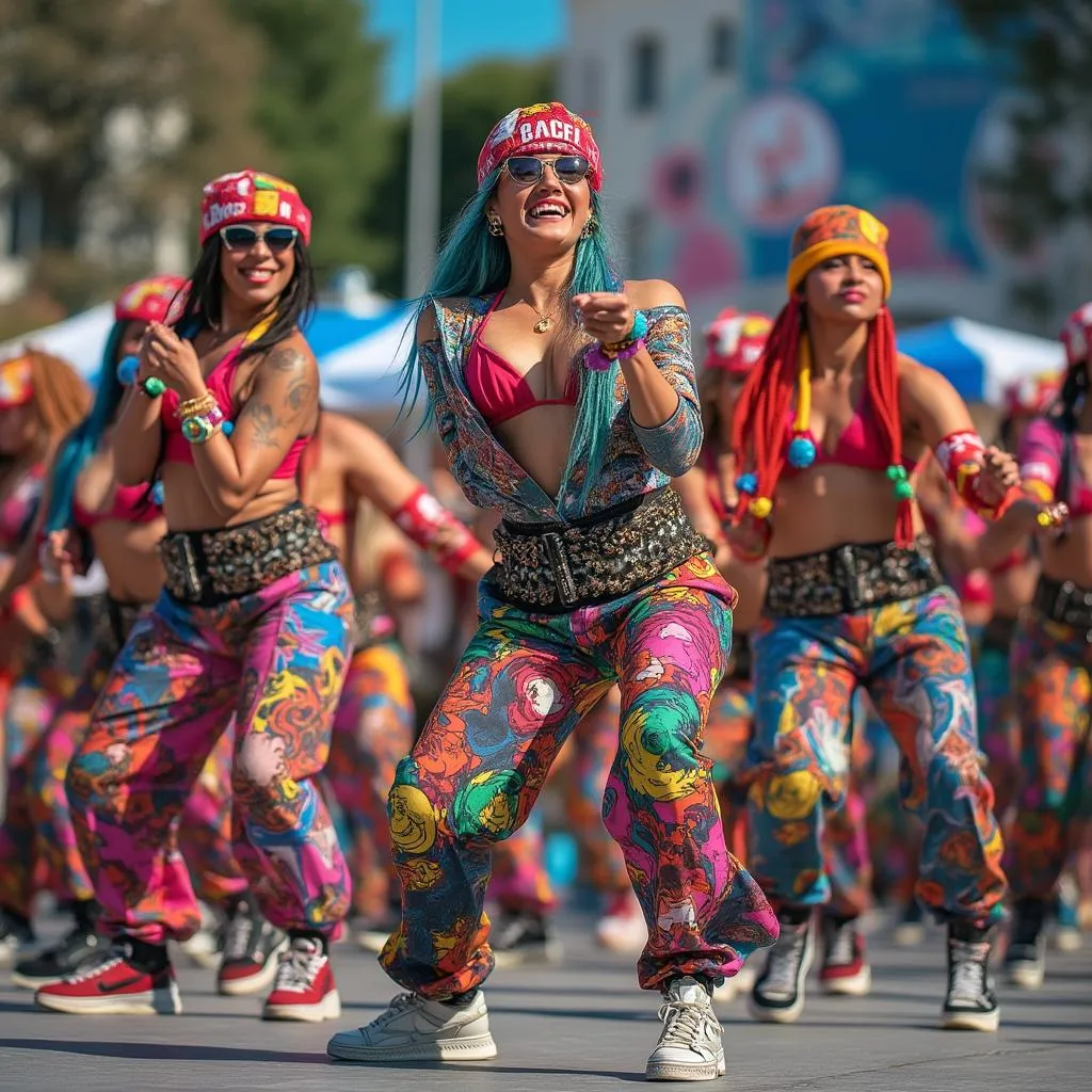 Grupa hip-hop plesača tijekom energičnog nastupa